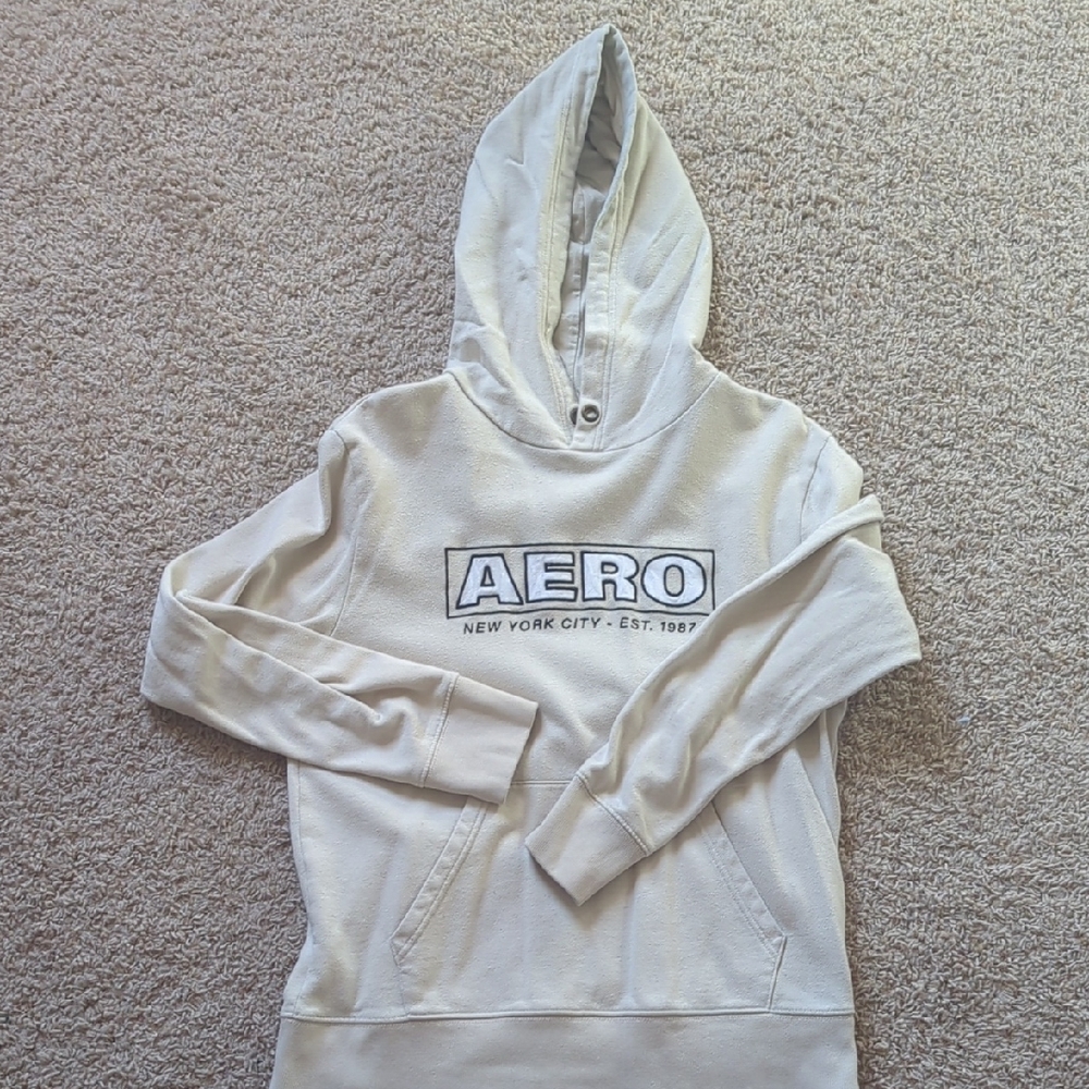 Aeropostale Men’s Cream Pullover Zip-Front Hoodie with Logo